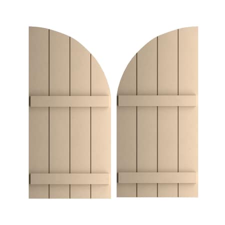 Smooth 4 Board Joined Board-n-Batten W/Quarter Round Arch Top Faux Wood Shutters, 22W X 38H